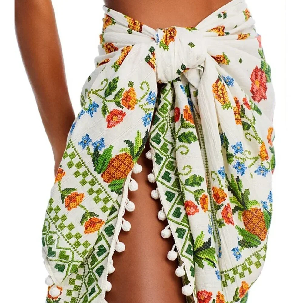 NWOT FARM Rio Sarong Needlepoint Print Fruits & Flowers Scarf - Picture 2 of 16